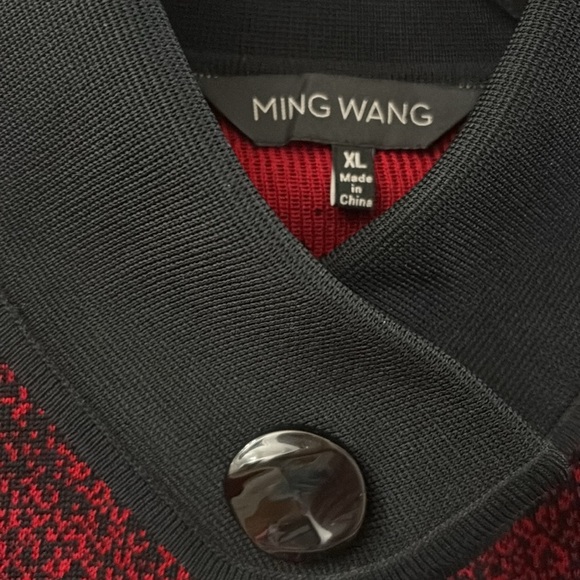 Ming Wang Black and Red Knit Cardigan - XL - single button closure - 3/4 sleeve - Picture 2 of 5